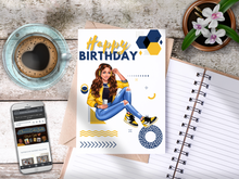 Load image into Gallery viewer, Teen Happy Birthday Card Yellow/Blue