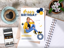 Load image into Gallery viewer, Teen Happy Birthday Card Yellow/Blue