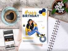 Load image into Gallery viewer, Teen Happy Birthday Card Yellow/Blue