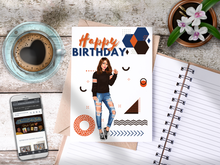 Load image into Gallery viewer, Teen Happy Birthday Card Orange/Brown/Blue