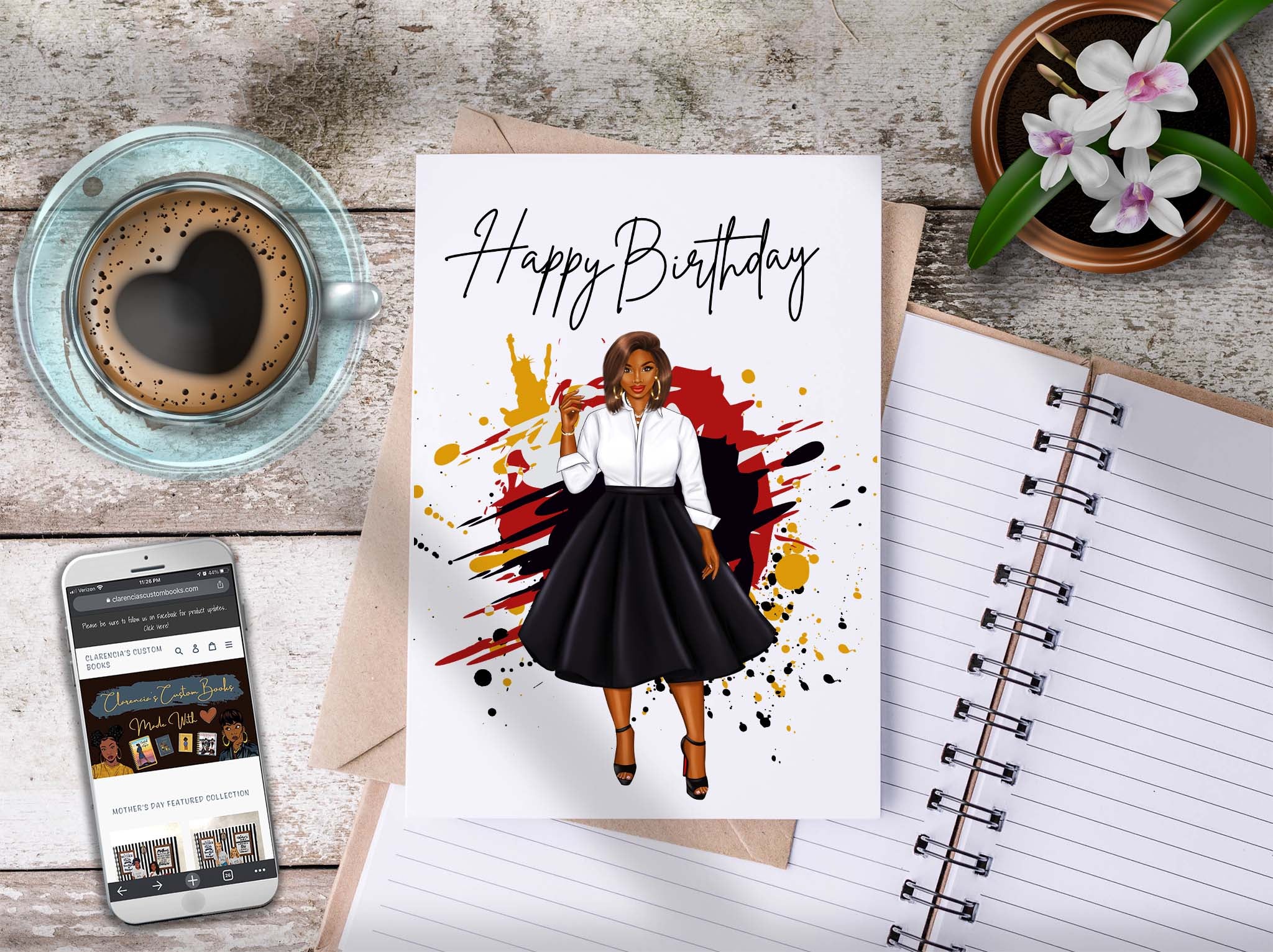 Happy Birthday Card -- Black and Red – Clarencia's Custom Books
